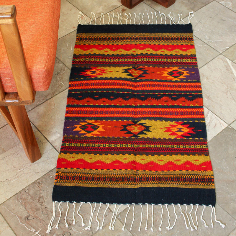 Wool Abstract Area Rug in Red/Black