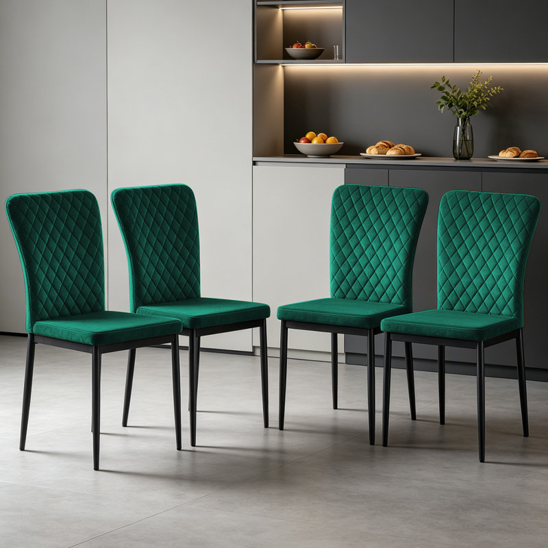 Modern High Back Velvet/Suede Armless Dining Chair with Diamond Tufting , Velvet Green