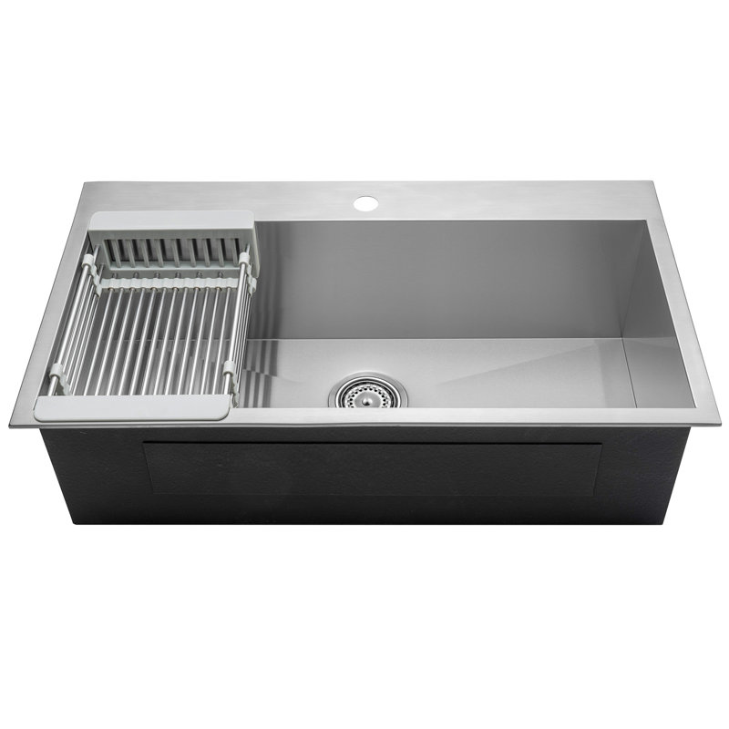 30'' Brushed Stainless Steel Single Bowl Kitchen Sink with Tray