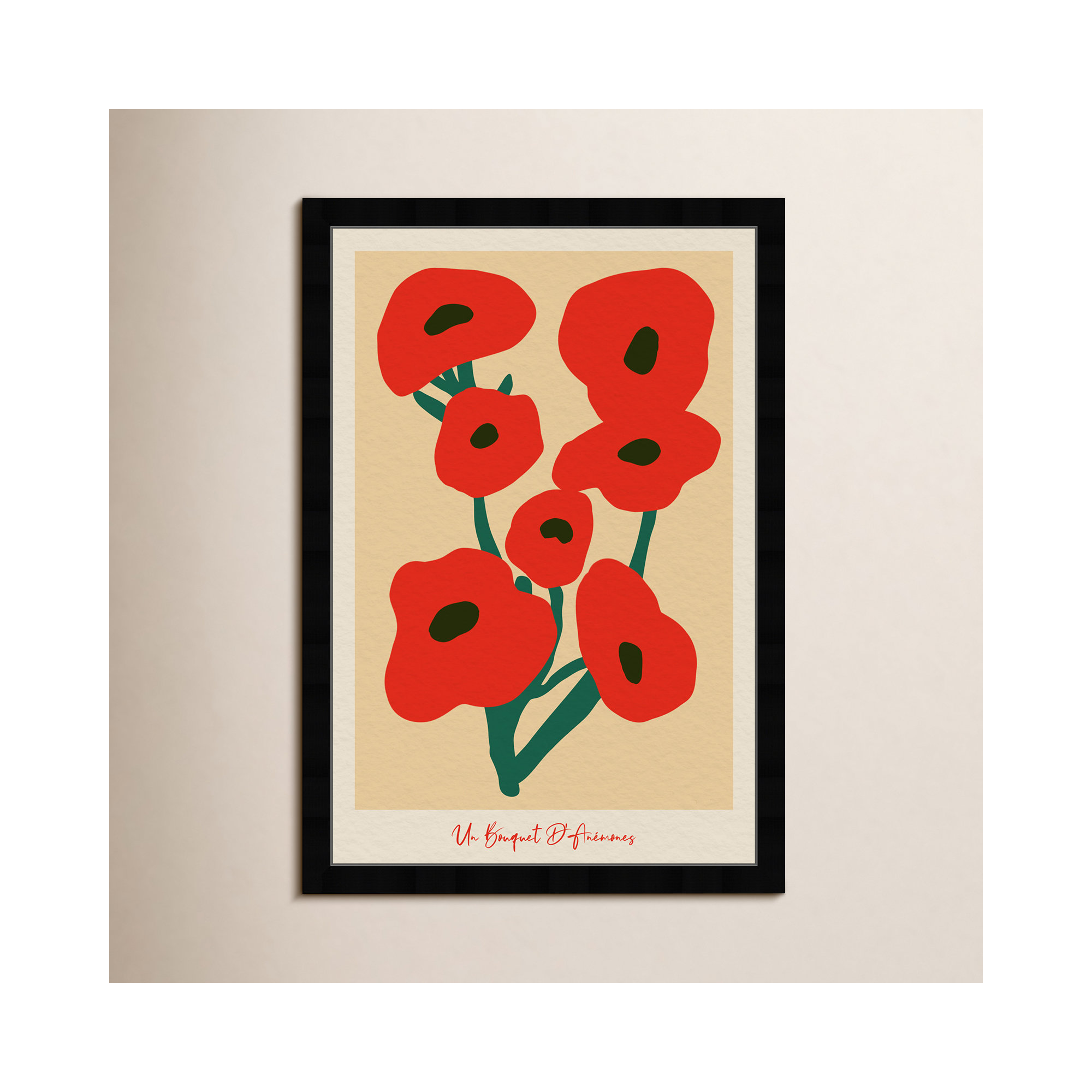 Modern Red Flower Bouquet by Oliver Gal, Black, 17" H x 12" W