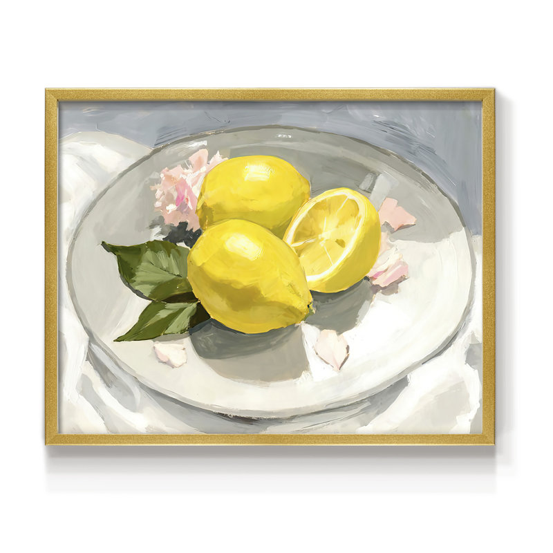 «Lemons on a Plate I», reproduction encadrée