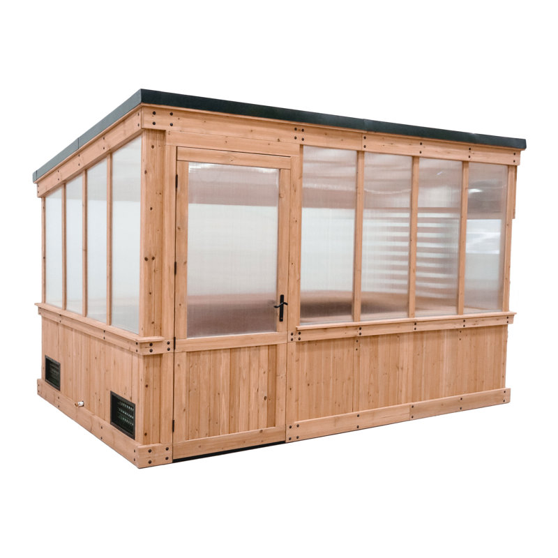 Zalie 11' x 7' Cedar Wood and Polycarbonate Hinged Door Greenhouse