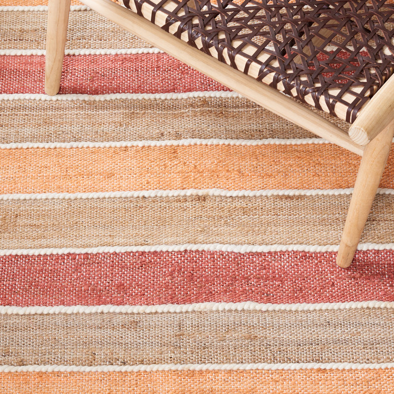 Alassane Hand Woven Jute/Cotton/Wool Striped Rug in Rust/Red, Runner 2'3" x 8'