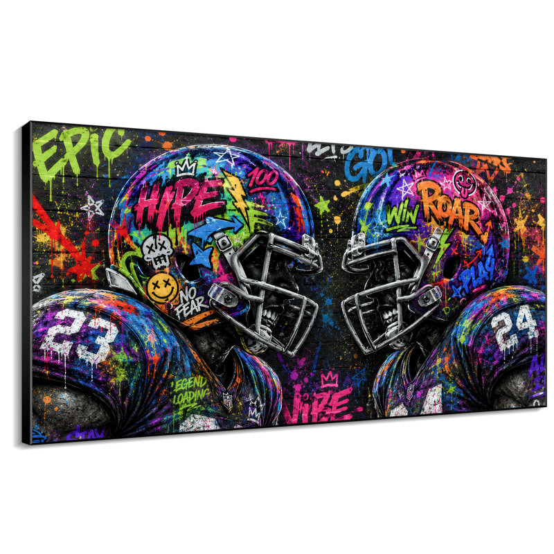 Très grand art mural imprimé sur tissu - Graffiti noir Pop Art, décoration de salle de jeu - "Assemblage requis (cadre non fini)"