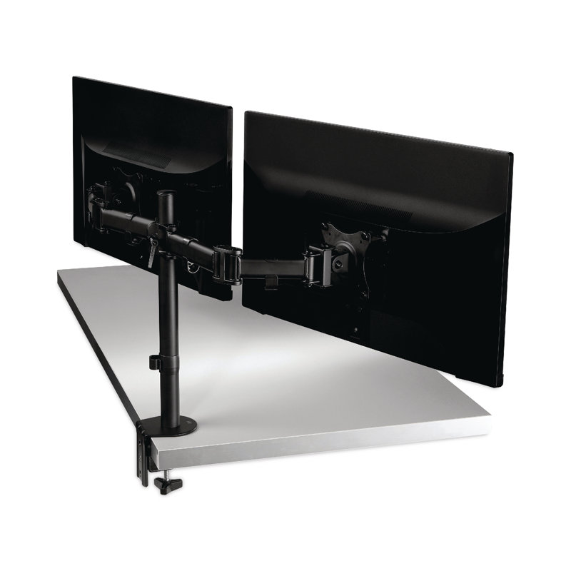 Black Dual Monitor Desk Clamp Mount with Adjustable Arms