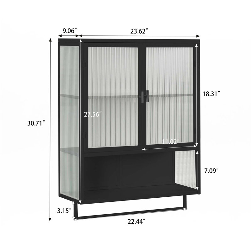 Armoire murale moderne à deux portes 23,62 po, Noir