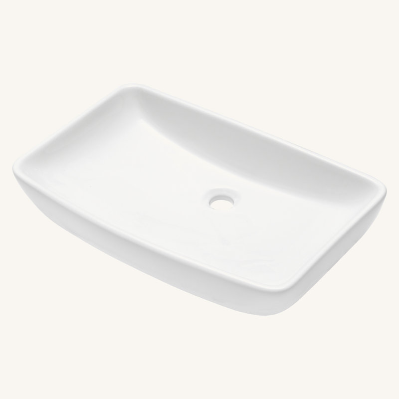 24"X15" White Ceramic Rectangular Vessel Bathroom Sink