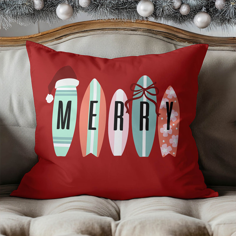 Coussin Merry Surf Holiday, Rouge, H 20 po x l 20 po