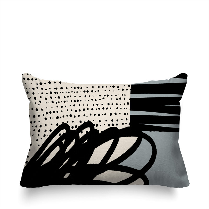 Oreiller rectangulaire réversible intérieur / extérieur Jofre, Gris / noir / blanc cassé, H 14 po x l 20 po
