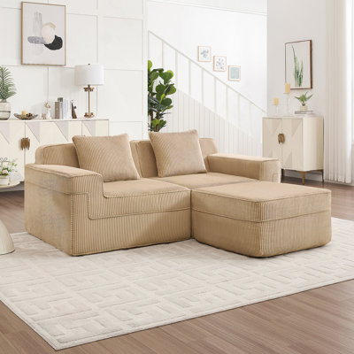 Canapé modulaire modulaire en L à 2 places avec coussins décoratifs et repose-pieds mobile, idéal pour se prélasser en famille et se détendre
