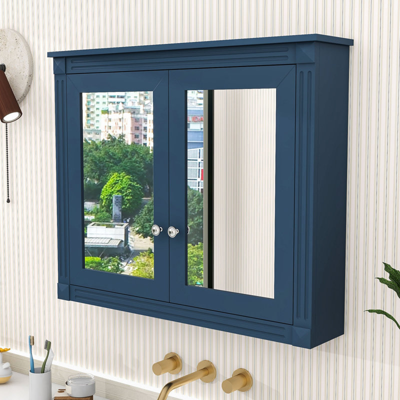 Armoire à pharmacie murale avec miroir et tablettes réglables, Blue