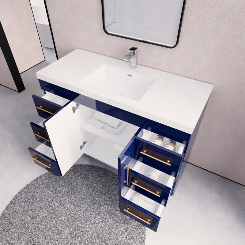 Ensemble de meuble-lavabo simple 48 po Maplesville, Marine