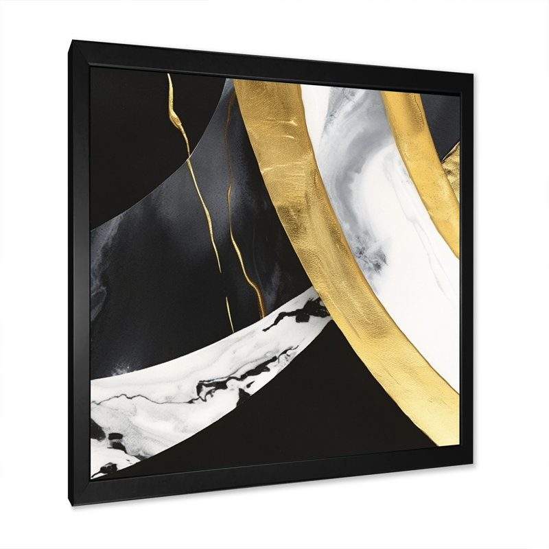 Décoration murale noire et dorée Harmony Of Marble IV - Marbre abstrait, H 16 po x l 16 po x P 1 po