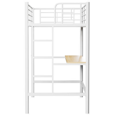 Ensemble de 2 lit mezzanine simple avec bureau, structure de lit superposé en métal robuste avec poste de travail intégré, lit mezzanine peu encombrant