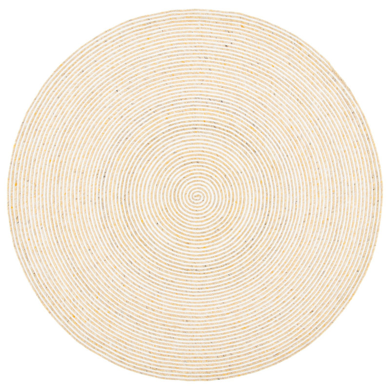 Tapis en laine / coton tissé à la main Mcclelland en ivoire / or, Rond 3 pi