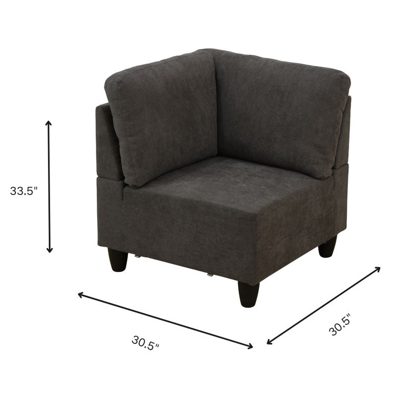 Canapé d'angle capitonné en flanelle avec pieds en bois, Tissu brun
