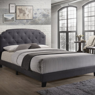 Tradilla Gray Fabric Queen Bed With Elegant Tufted Headboard And Durable Construction For Modern Bedrooms