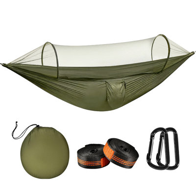 Hamac de camping de grande taille avec moustiquaire, tente de hamac double et simple portable légère avec 2 sangles d'arbre, hamac en nylon parachute pour la randonnée sur la plage