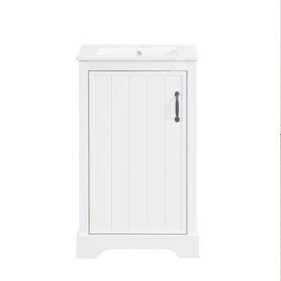 Meuble-lavabo de 20 po avec lavabo, armoire de salle de bain avec porte à fermeture douce, support de rangement et tablette réglable