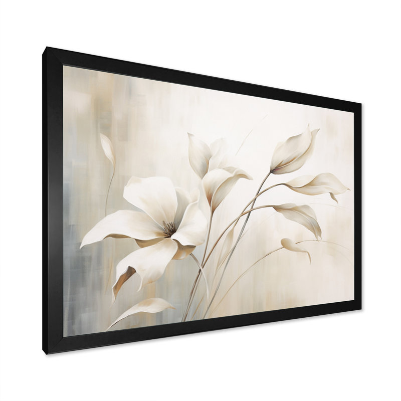Élégance botanique blanche III - Botanique abstraite, art mural, Cadre simple noir, H 30 po x l 40 po x P 1,5 po