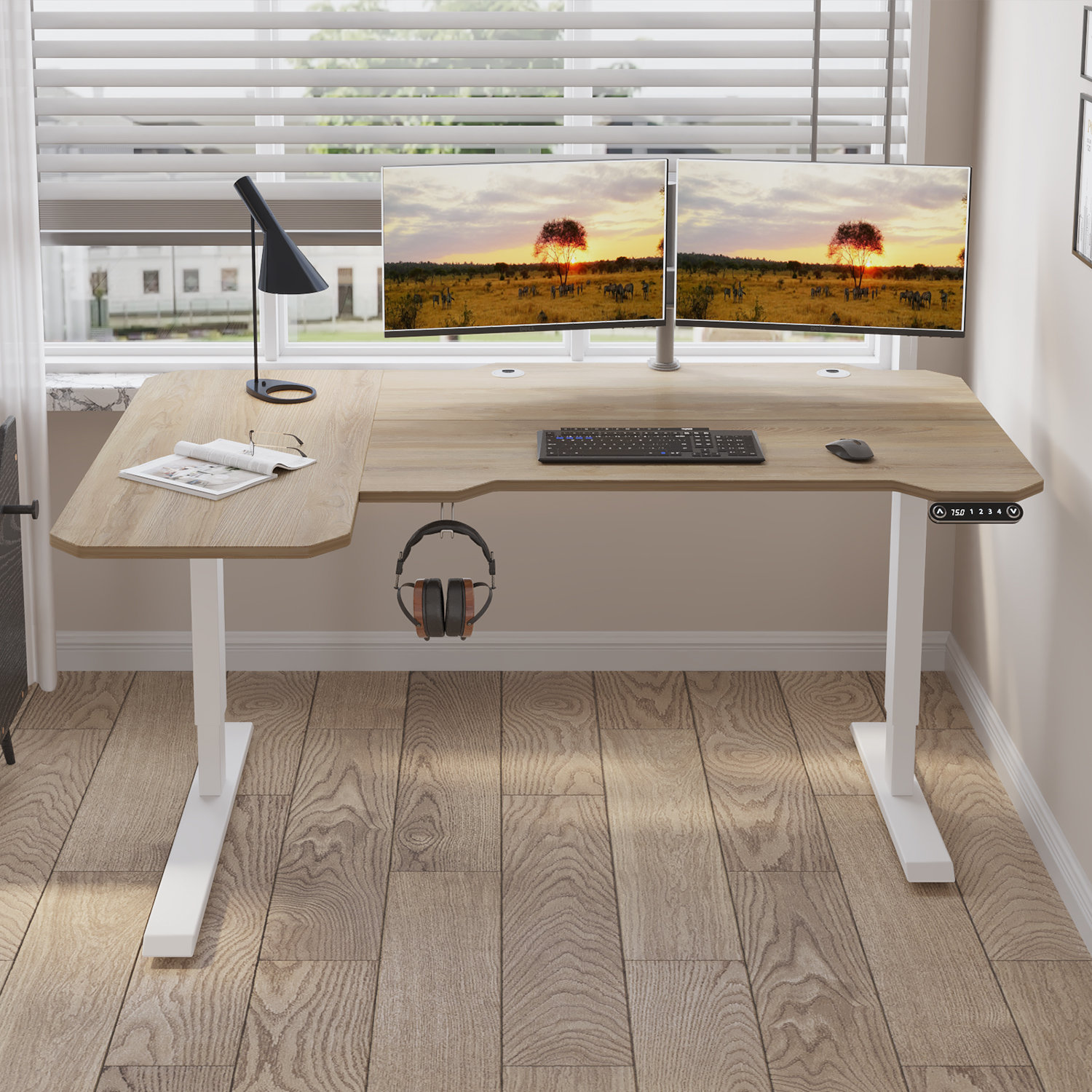Inbox Zero Daycia Height Adjustable LShape Standing Desk & Reviews