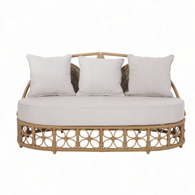 Patio Furniture Outdoor Daybed with Wicker Rattan, 60" Wide Outdoor Wicker Patio Daybed with Cushions for Lawn Garden Backyard Pool