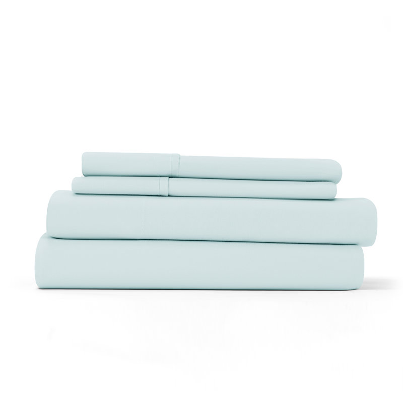 Sateen Double Brushed Microfiber Sheet Set, Sky Blue, Queen Sheet Set + Fitted Sheet + 2 Pillowcases