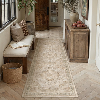 Vintage Distressed Medallion Washable Area Rug With Non-Slip Backing