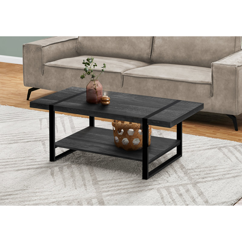 Table basse décorative, cocktail, rectangulaire, salon, L 48 po, métal, stratifié, contemporain, Noir