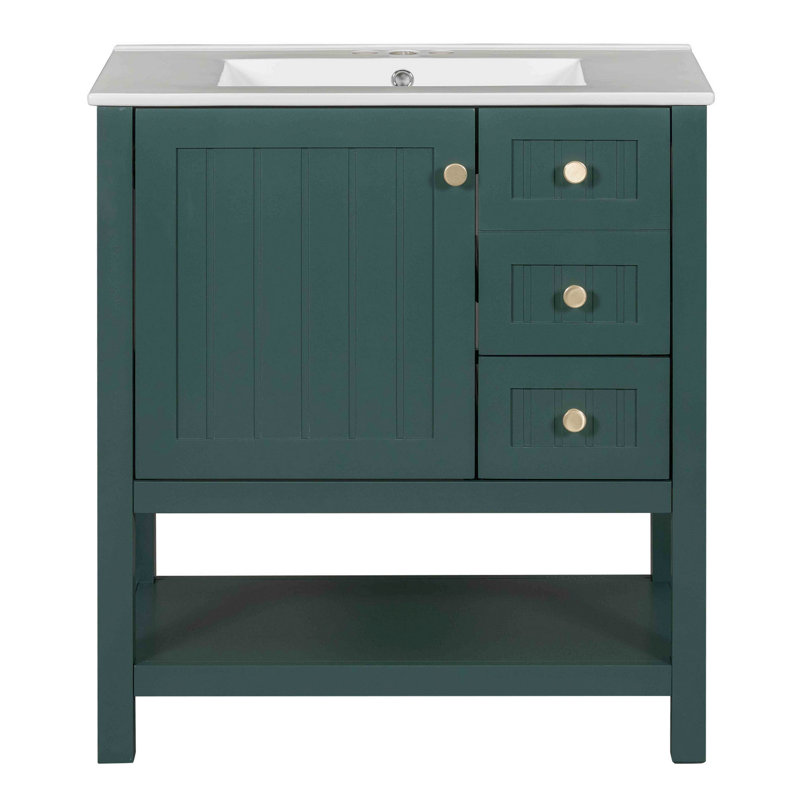 Armoire de meuble-lavabo avec lavabo en céramique et tablette ouverte, meuble-lavabo pour la maison, appartement