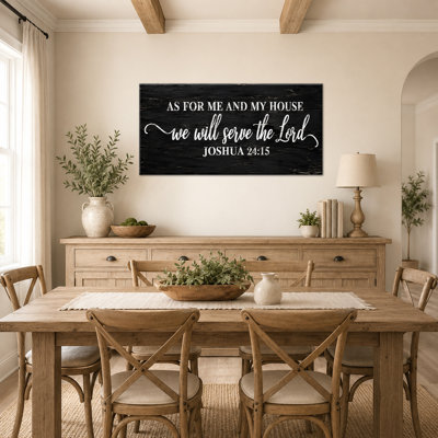 Art mural sur toile noir patiné, Joshua 24:15 "As for Me and My House", verset décoratif pour le salon ou le bureau personnel, galerie tendue, prête à être suspendue, 48 po x 24 po