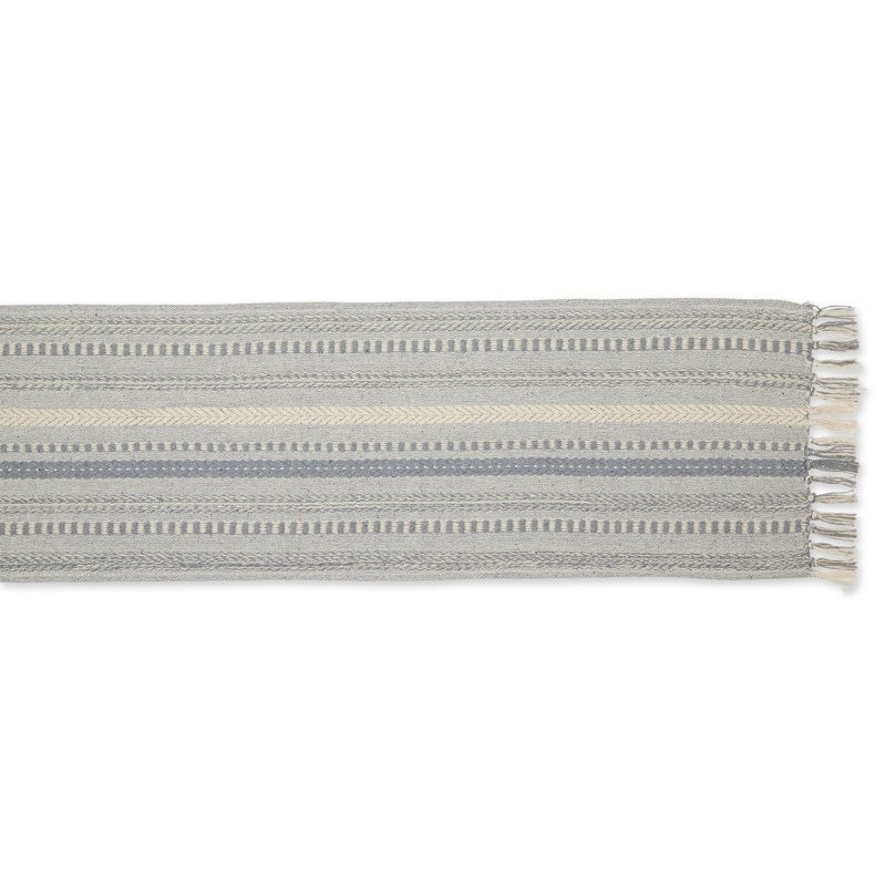 Elco Striped Table Runner, 15'' x 72'', Cool Gray