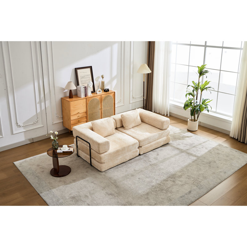 Lit de compression, modulaire modulaire à 2 places convertible désossé en chenille beige pour salles de jeux modulaire, siège, convertible, modulaire, chenille