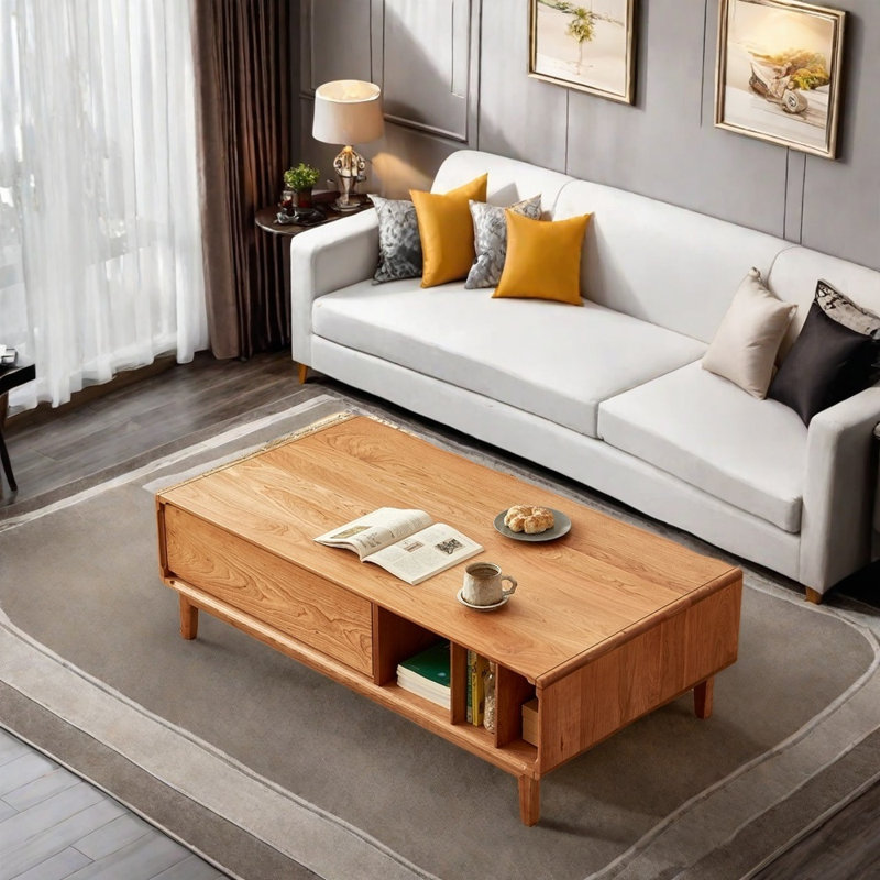 Table basse en bois massif avec grand tiroir, H 16,93 po x L 53,15 po x l 29,53 po