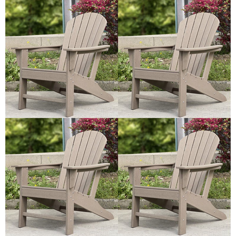 All-Weather  Poly/Resin Adirondack Chair (Set Of  4), Weathered Wood