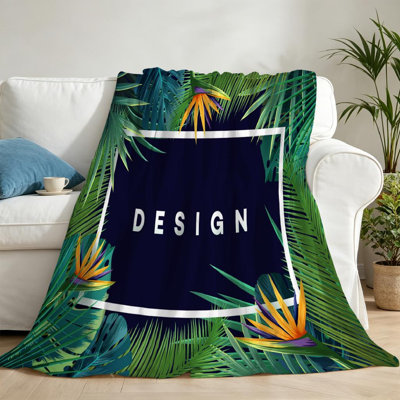 Jeté en flanelle vert ultra doux, imprimé tropical