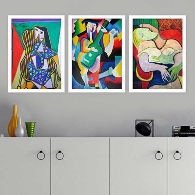Ensemble de 3 peintures élégantes encadrées décoratives, 13,8 x 17,7 pouces chacune | 100% bois avec cadre 100% polystyrène (épaisseur: 0,8 pouce) | Impression numérique UV, parfaite pour le salon et la décoration intérieure