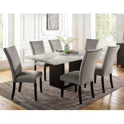 Dining Table Set, Table With 6 Upholstered Side Chairs For Dining Room
