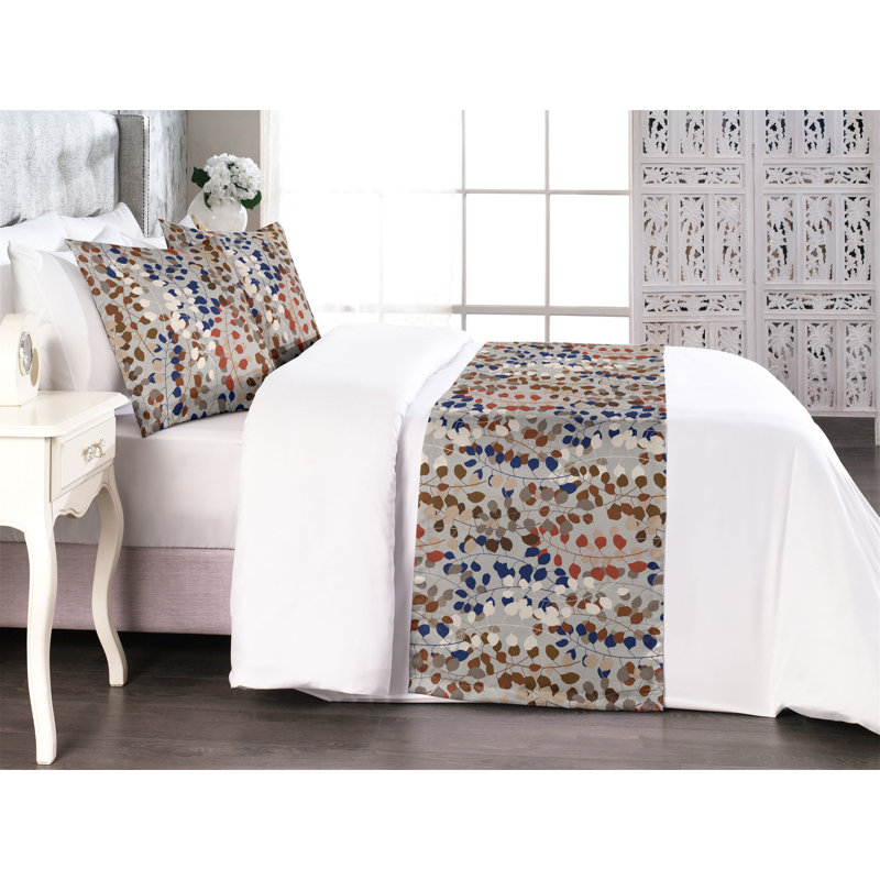 Ambesonne Leafy Design Bed Runner Set Simple Leaves Jungle Ruby Dark Lavender, Queen