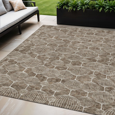 Tapis extérieur lavable géométrique 5 pi x 8 pi chocolat et beige