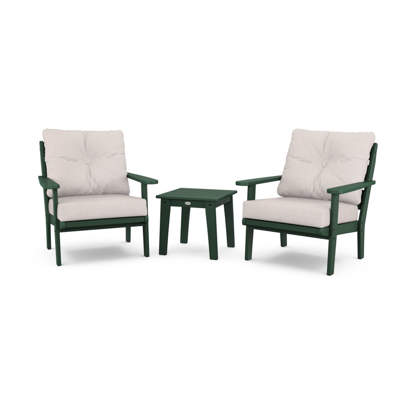 Ensemble de chaises à assise profonde 3 pièces Lakeside, Toile de jute sable, Vert