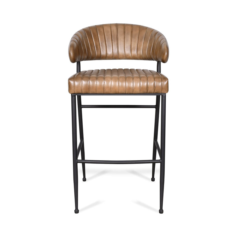 Tabouret en cuir véritable Umbria, Tabouret de bar (siège d'une hauteur de 30 po), Brun antique