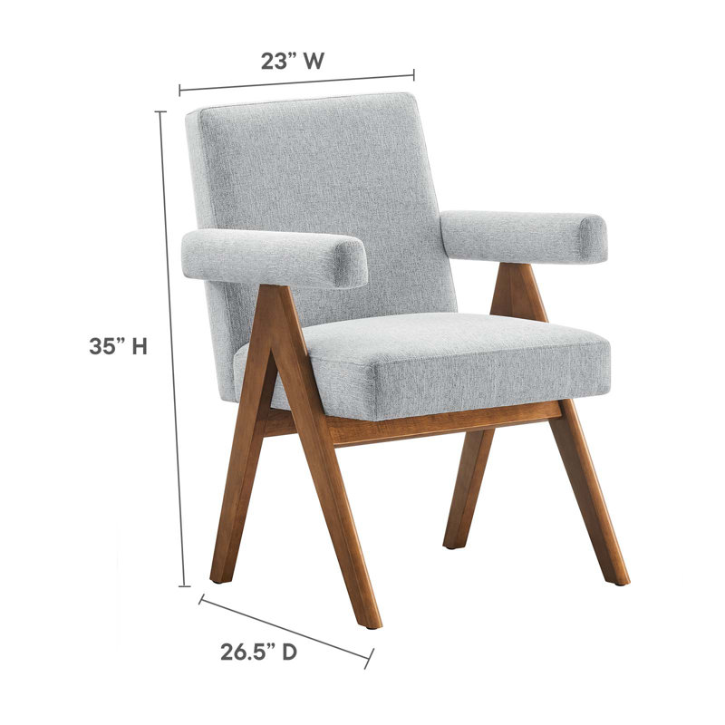 Modway Lyra Fabric Arm Chair Dining Chair, Light Gray Fabric
