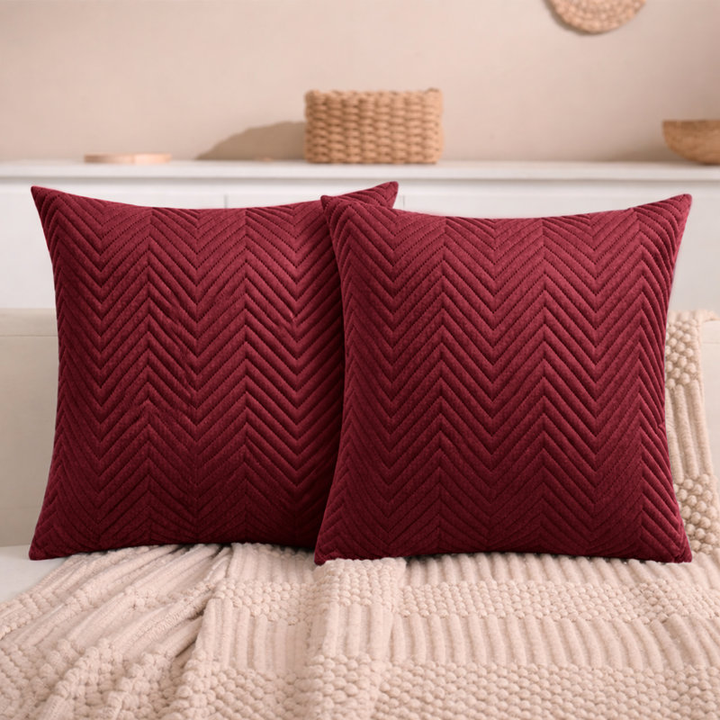 Aspire Homeware Embossed Square Velvet Cushion Cover, Burgundy, Pack of 2