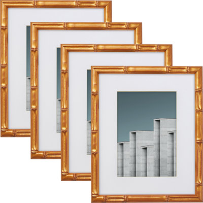 Gold Solid Wood Gilded Picture Frame - Set of 4 with Mat