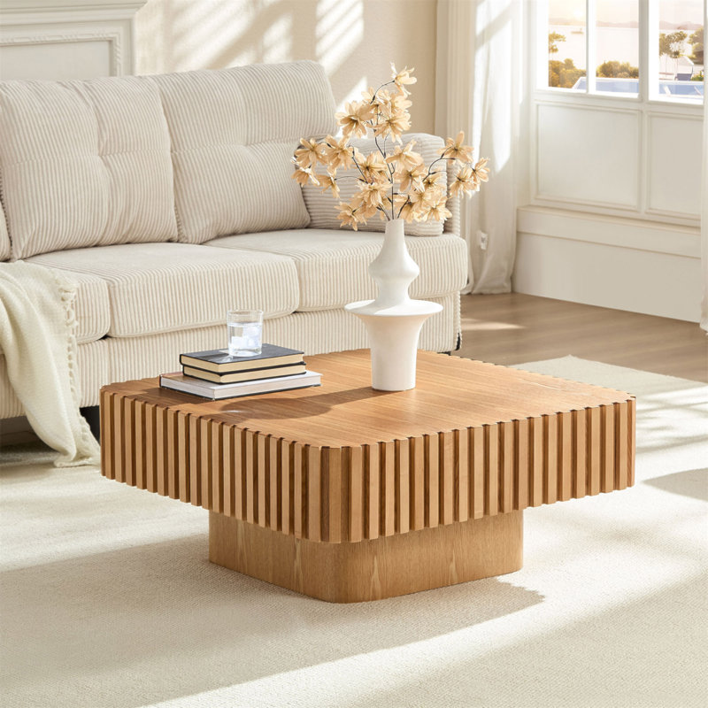 Table basse carrée moderne 35,43 pouces Handcraft, H 15,75 po x L 35,43 po x l 35,43 po, Naturel