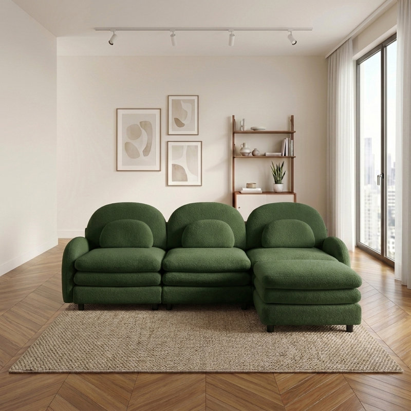 Canapé modulaire en forme de nuage, dossier incurvé et accoudoirs avec coussins lombaires, repose-pieds mobile, coussin de soutien à double couche, assemblage facile