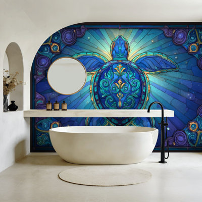 Papier peint adhésif de style vitrail, papier peint autocollant minimaliste bleu sarcelle en verre bleu sarcelle, H 100 po x l 144 po, papier adhésif amovible en PVC pour chambre à coucher, bureau à domicile