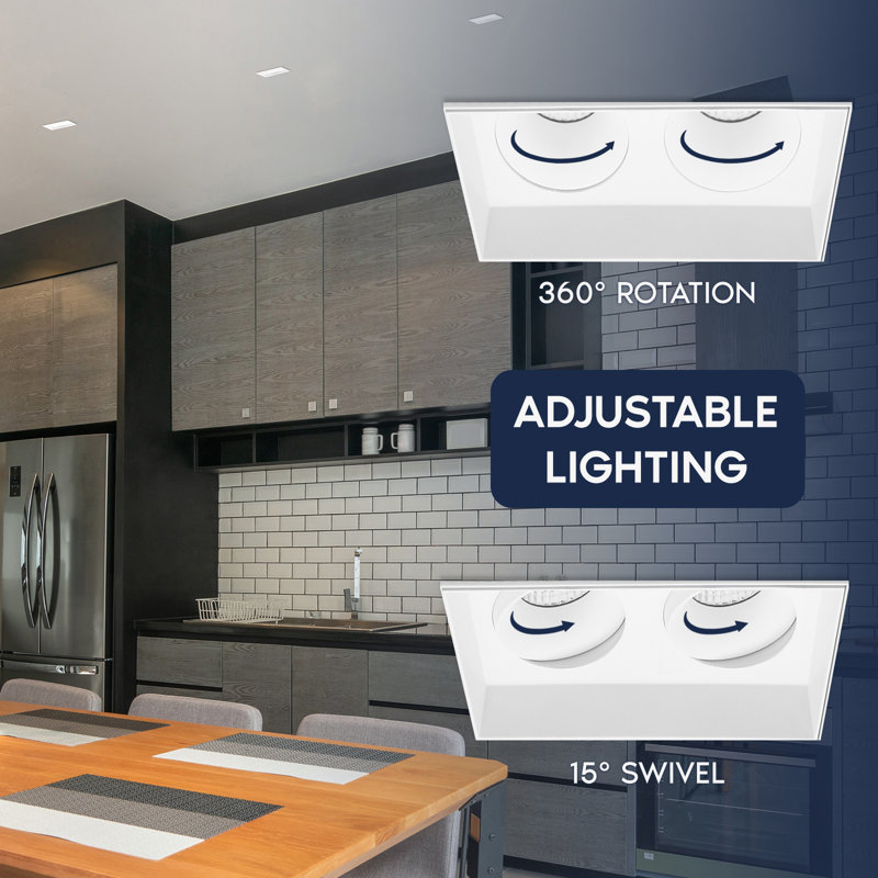 Luminaire encastré DEL rectangulaire à 2 têtes LUXRITE, pivotant à 360 ° + 15 °, 5CCT, CRI90, 30W, 2000LM, faisceau 60 °, double intensité variable, IC et humide