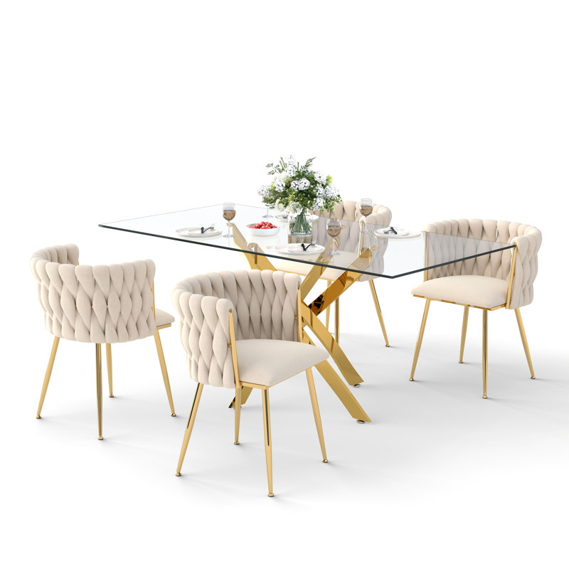 Ensemble de salle à manger Ashveen, Beige, Doré, H 29,5 po x L 63 po x l 31,5 po